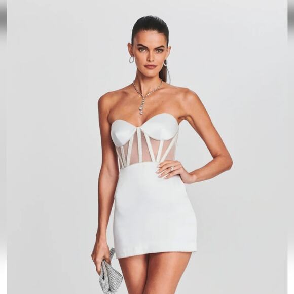Retrofete Ludlow Dress in White Size Small NWT Crystals Corset Strapless Bride - Picture 1 of 16
